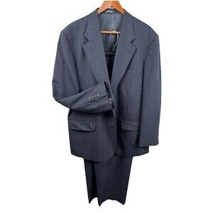 Stafford Two-Piece Suit Mens 44S 36x27 Navy Gray Striped Wool Blend Made In USA